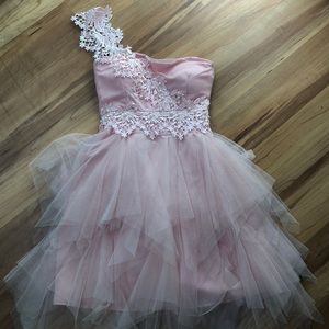 Pink ruffle homecoming dress